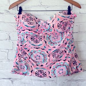 Collections By Catalina Pink Blue Strapless Tankini Swim Top Size Large 12-14